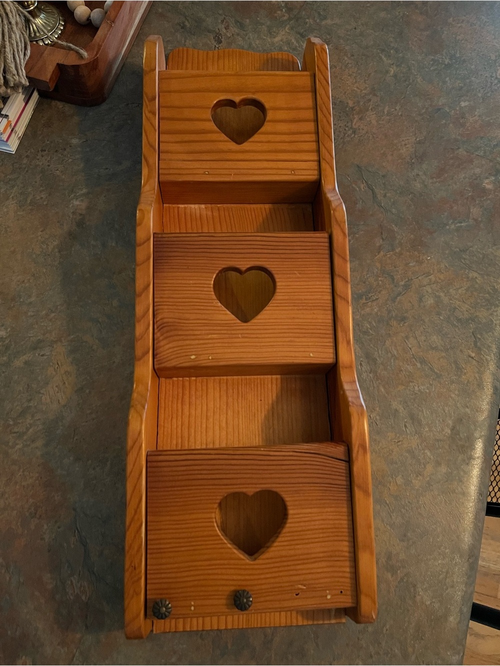 Wooden 3-Tier Heart Cutout Organizer - Warm Brown